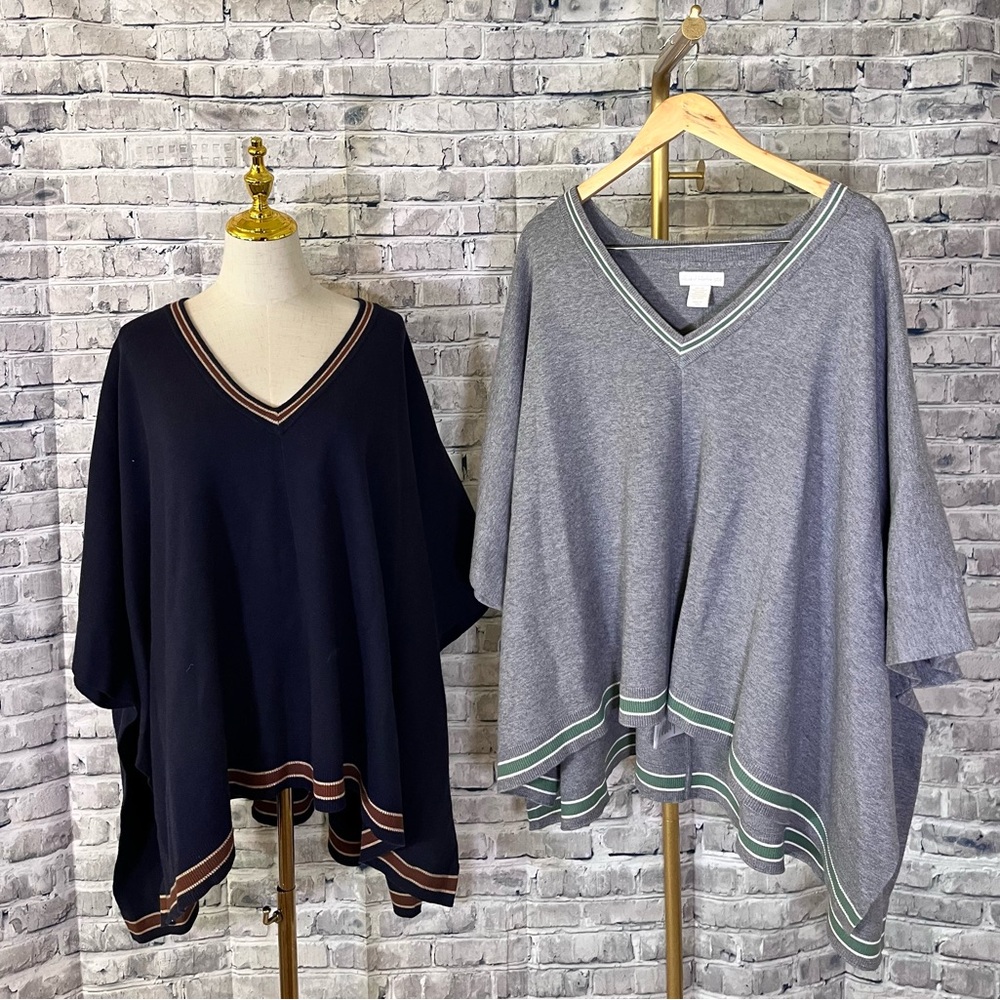 House of Harlow 1960 Gray and Green V-Neck Poncho